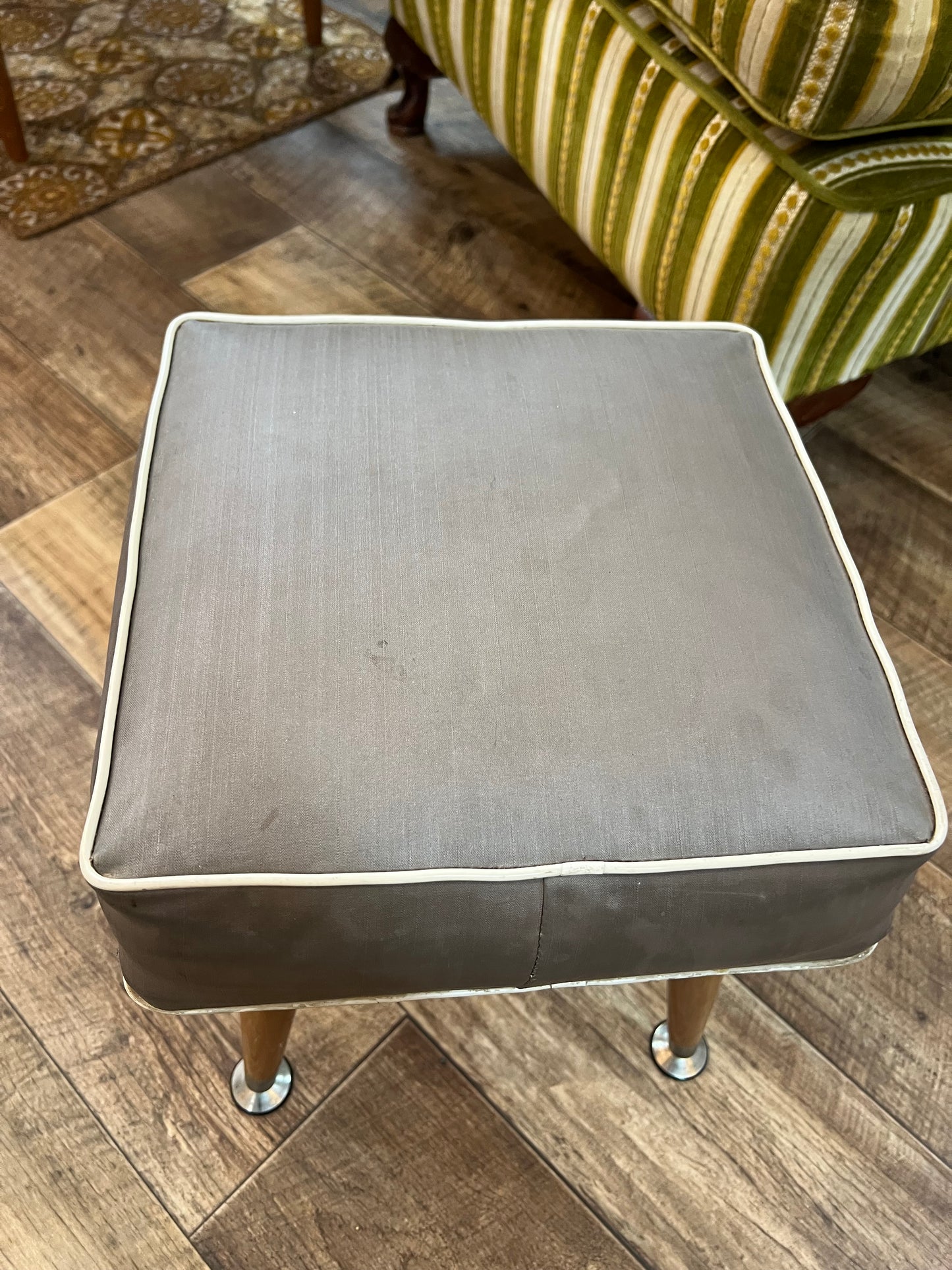 Grey Square Mid Century Footstool with Removable Legs