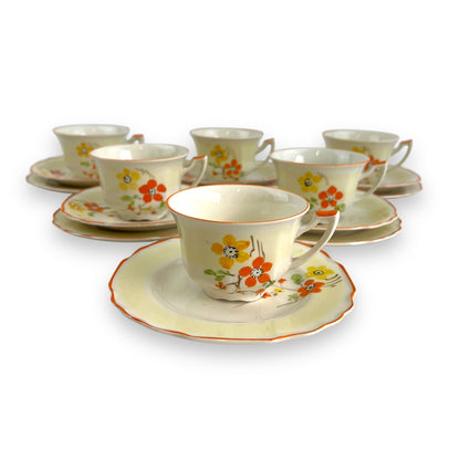 Hand painted flower tea cup set - made in England