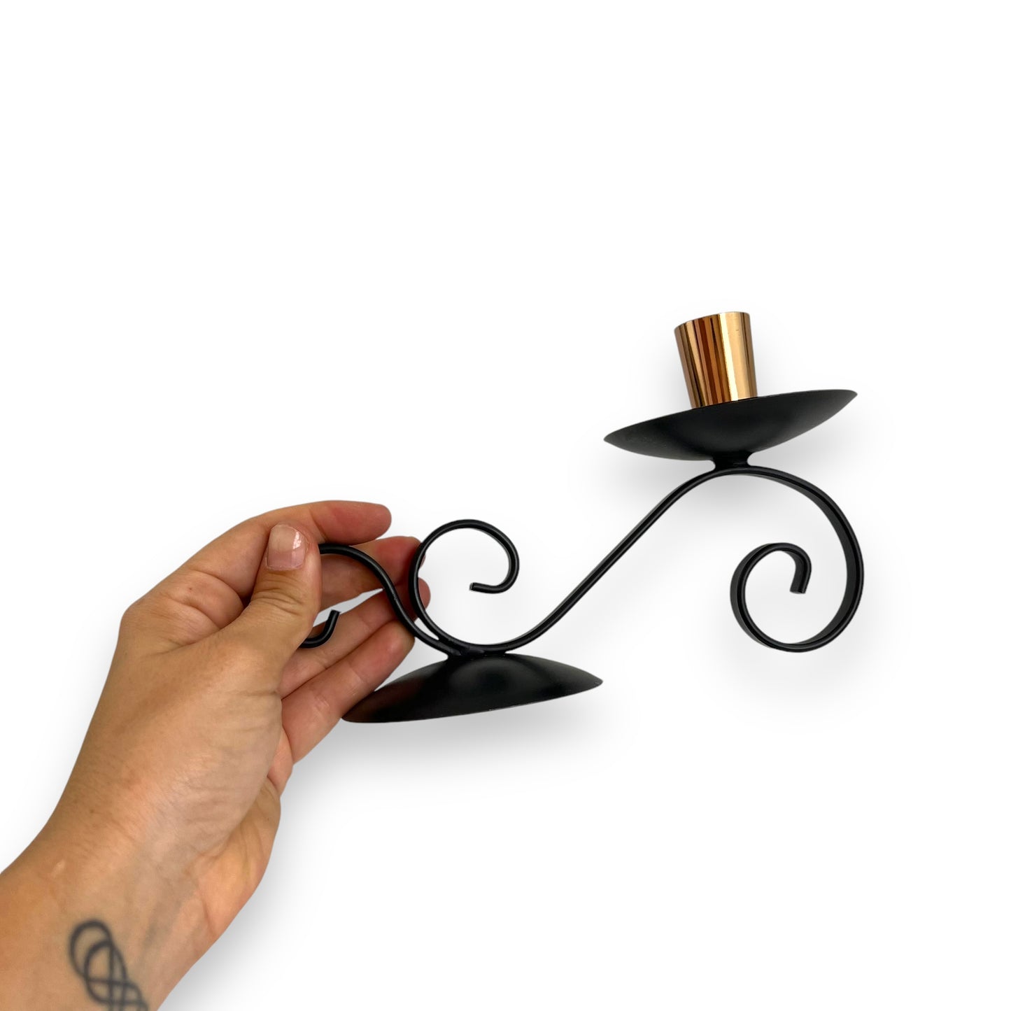 Black & Copper Metal Swirl Candlestick Holder