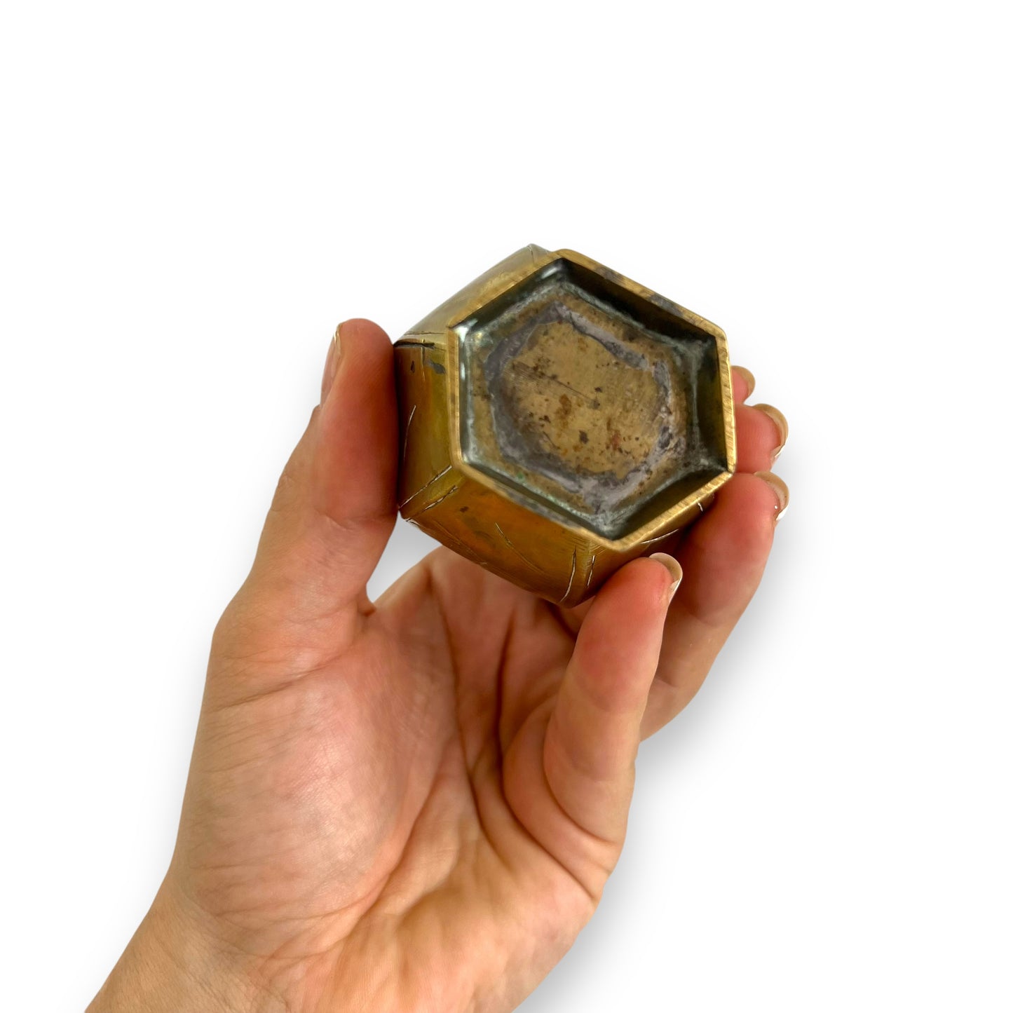 Hexagon shape brass small vase