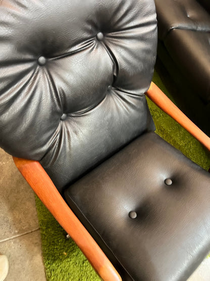 2. Black Vinyl Swivel Armchair with Timber Arms
