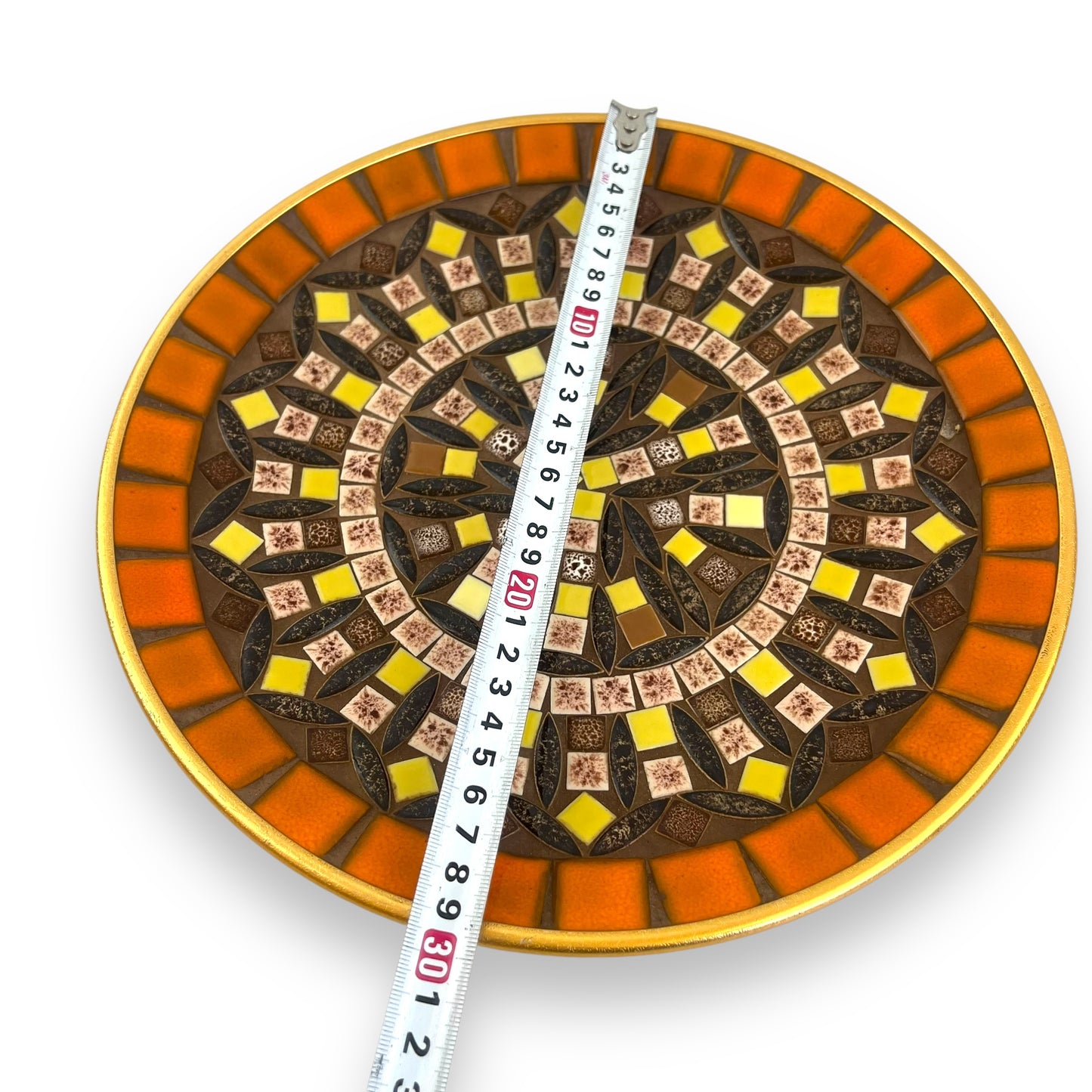 Mosaic Stone Plate | Geometric Tile Design in Orange, Brown & Yellow