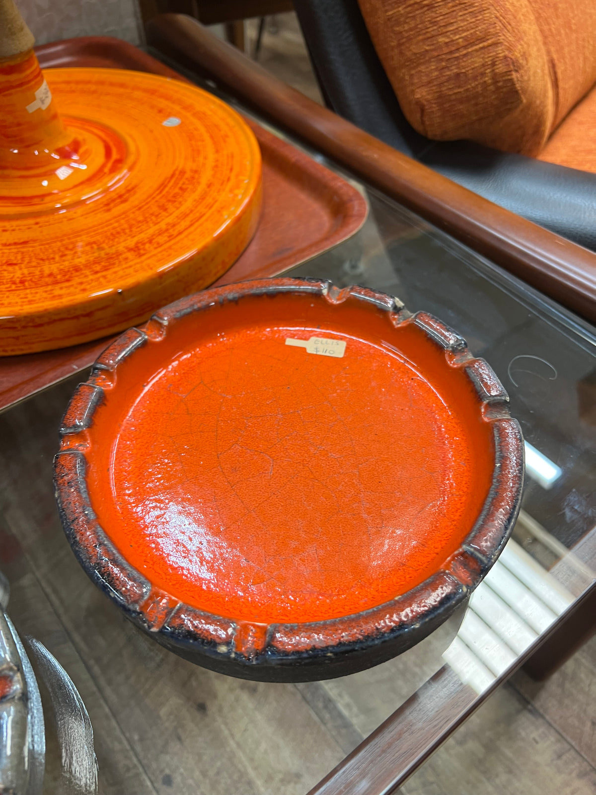 Ellis Pottery Ceramic Ashtray – Orange & Black
