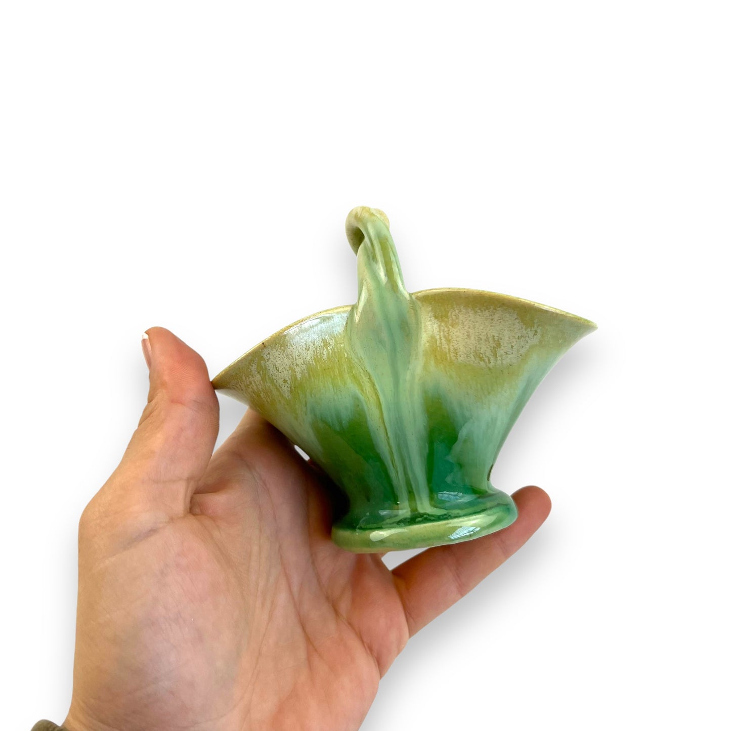 Small green ceramic basket vase