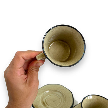 Italian Pottery Tea Set - 5 Cups and Saucers with Hand-Painted Fruit Design