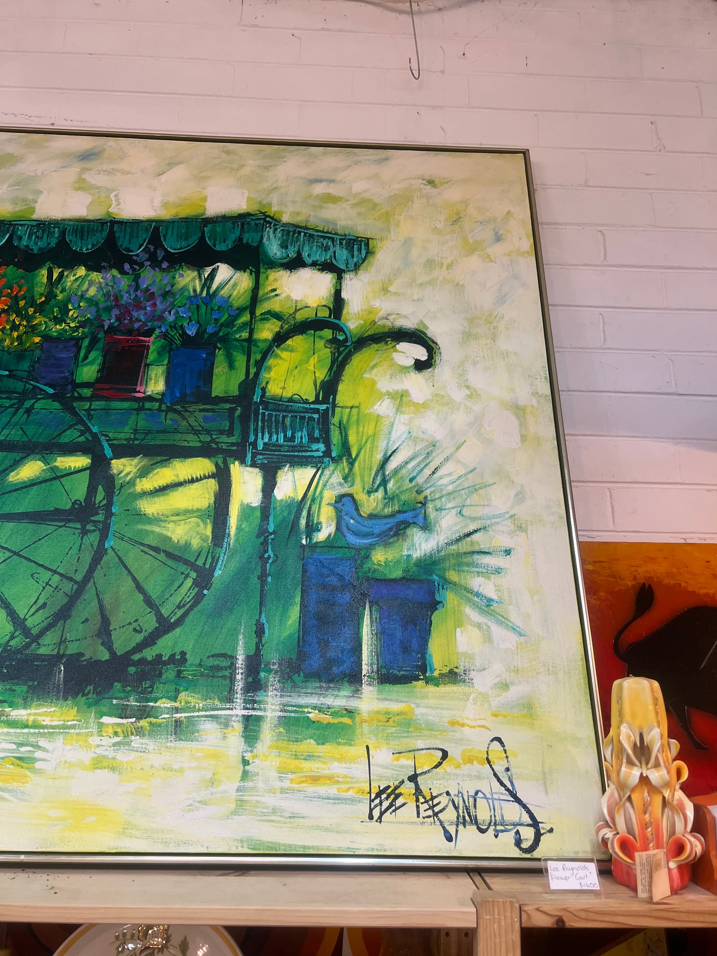 Large Lee Reynolds “Flower Cart” Framed Oil Painting