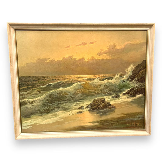 Crashing waves on rocks framed print