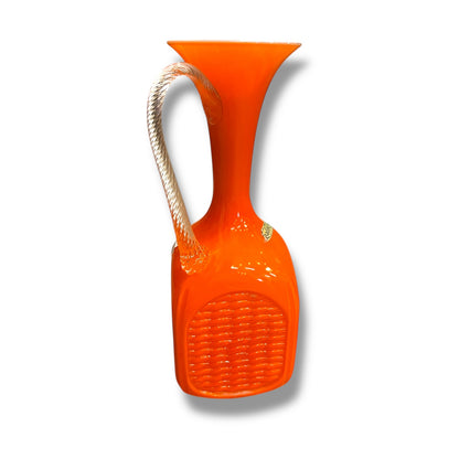 Empoli Italian Art Glass Ewer — Palina Fiorentina Orange with Twisted Clear Handle