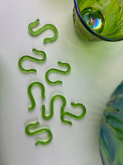 Green Carnival Glass Punch Bowl Set – 12 Cups, Ladle & Hooks