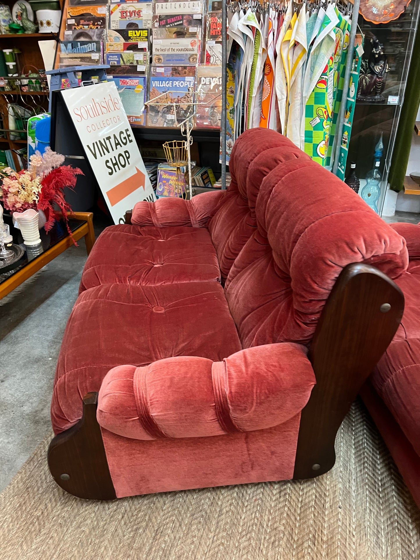 #2 Pink two seater lounge with wood sides