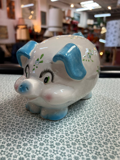 Blue & White Pig Money Box