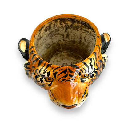 Large Italian Tiger Head Ceramic Planter