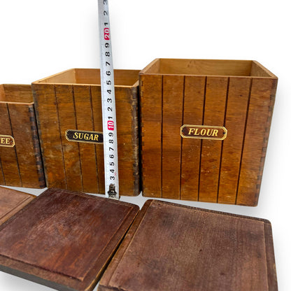 Wooden Kitchen Canister Set - Flour, Sugar, Coffee & Tea