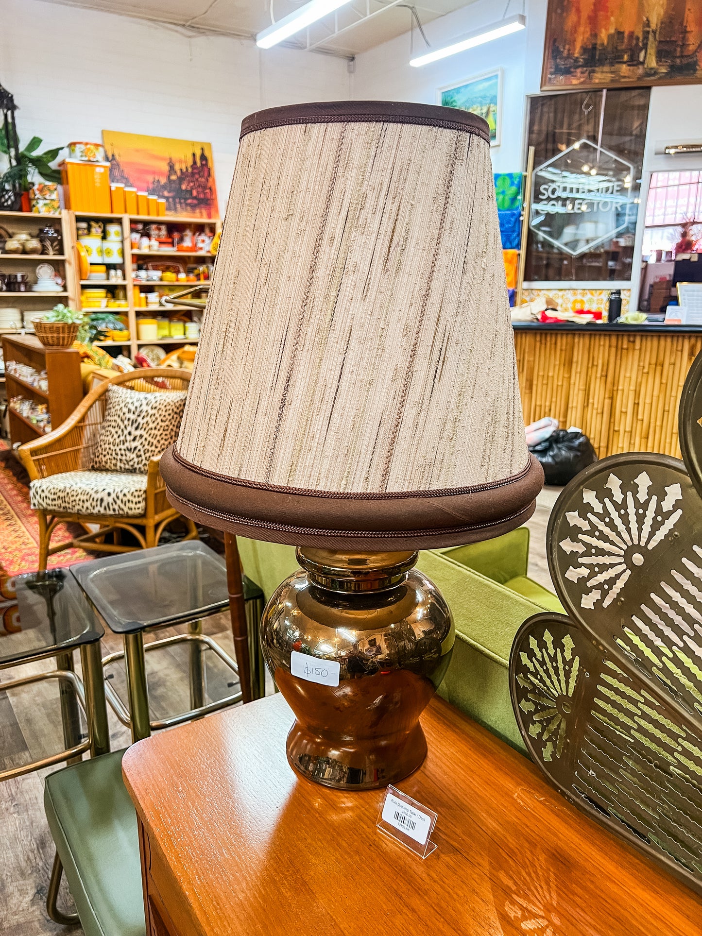 Brown Glazed Ceramic Table Lamp with Shade