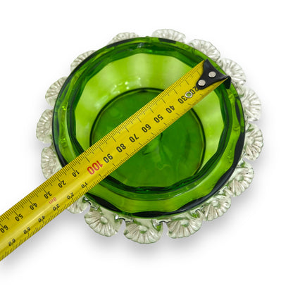 Green glass bowl dish with clear frill edge