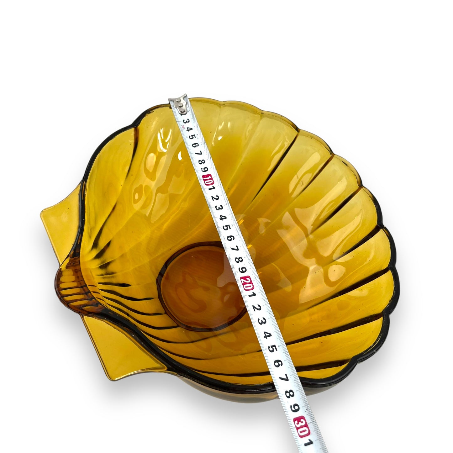 Large Amber Glass Shell Shape Serving Bowl