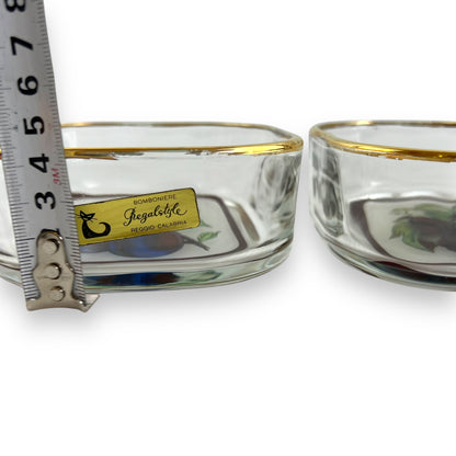 Gold rim round edge square glass fruit bowls set of 2