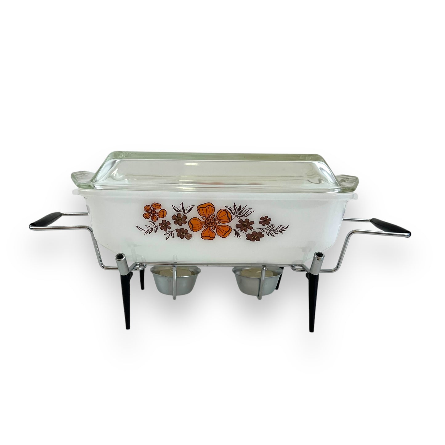 Crown Pyrex Casserole Dish Orange flower and tealight warmer stand