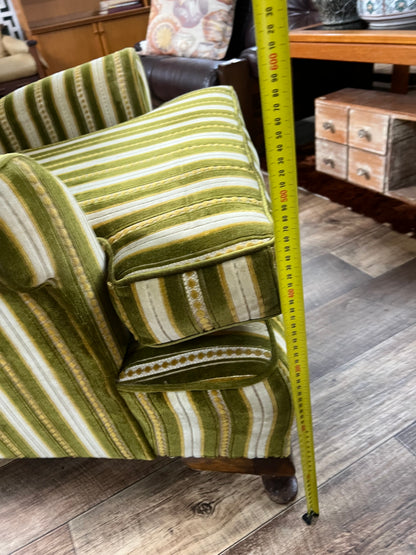 1. Vintage Green Striped Wingback Armchair