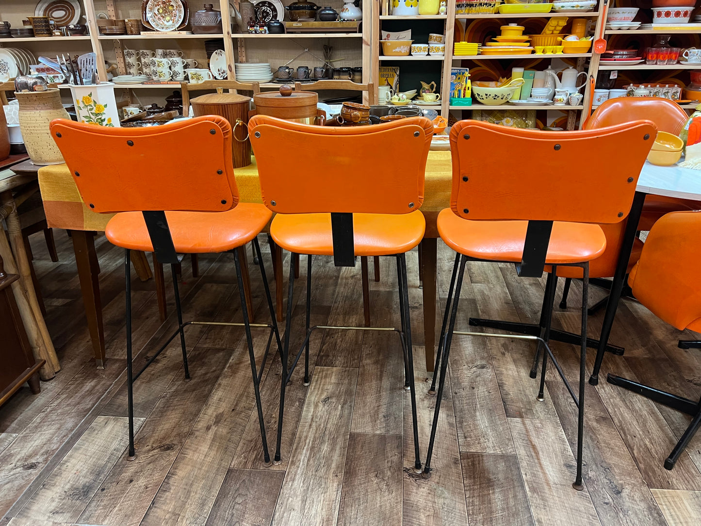 Orange Vinyl Bar Stools – Set of 3