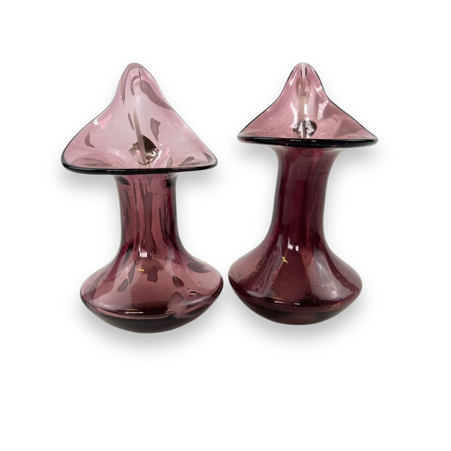 Pair of Amethyst Purple Handblown Glass Pitchers / Sculptural Vases