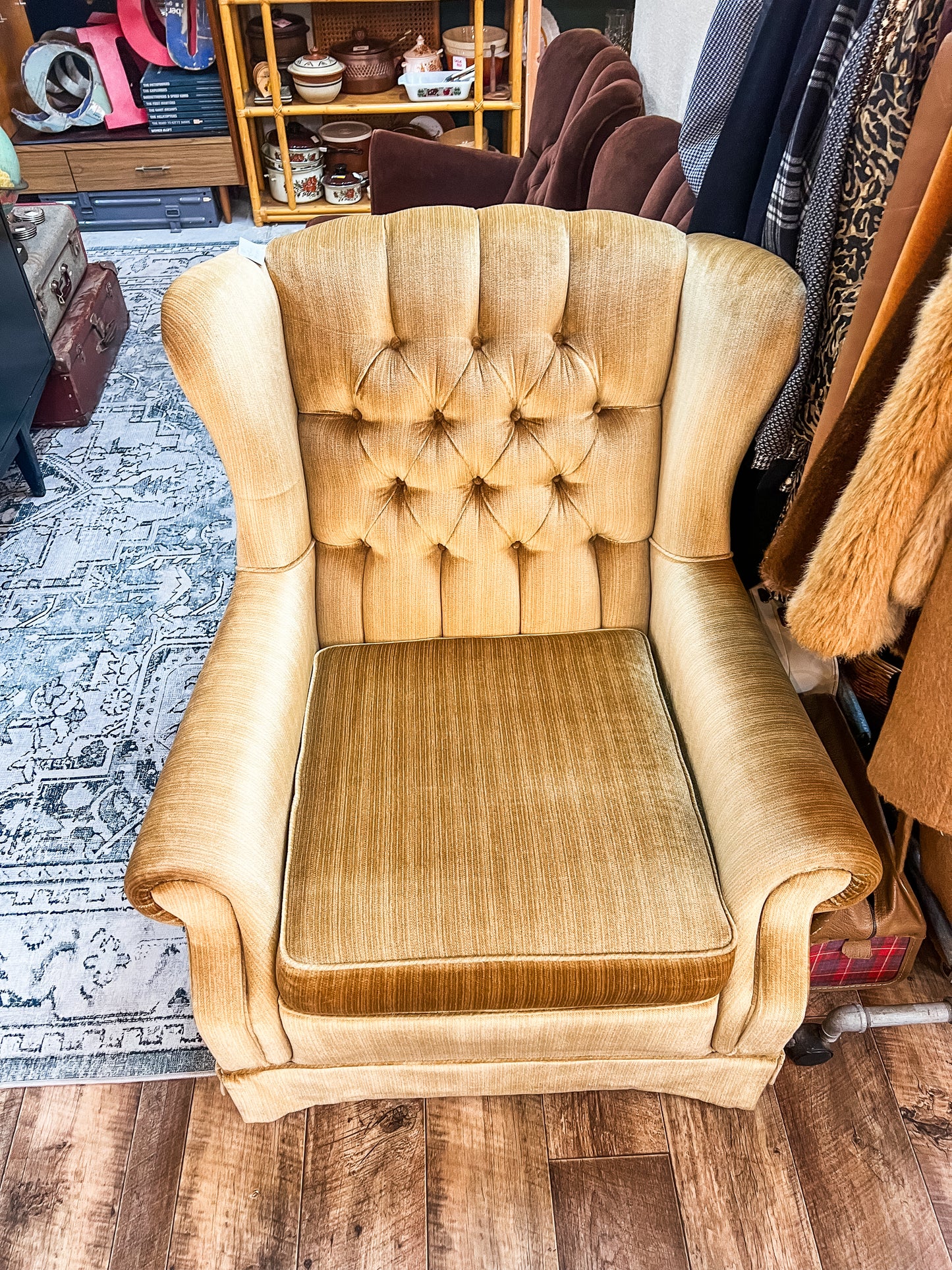Golden Velvet Button-Back Armchair