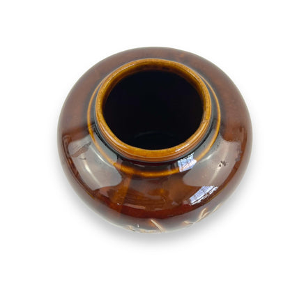Brown Vase Etched Grass Design