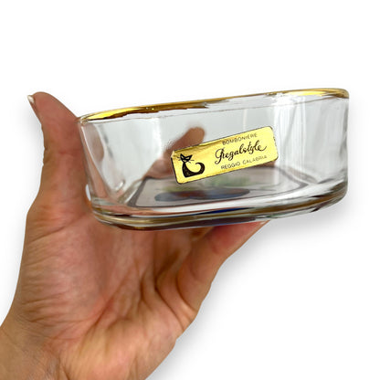 Gold rim round edge square glass fruit bowls set of 2