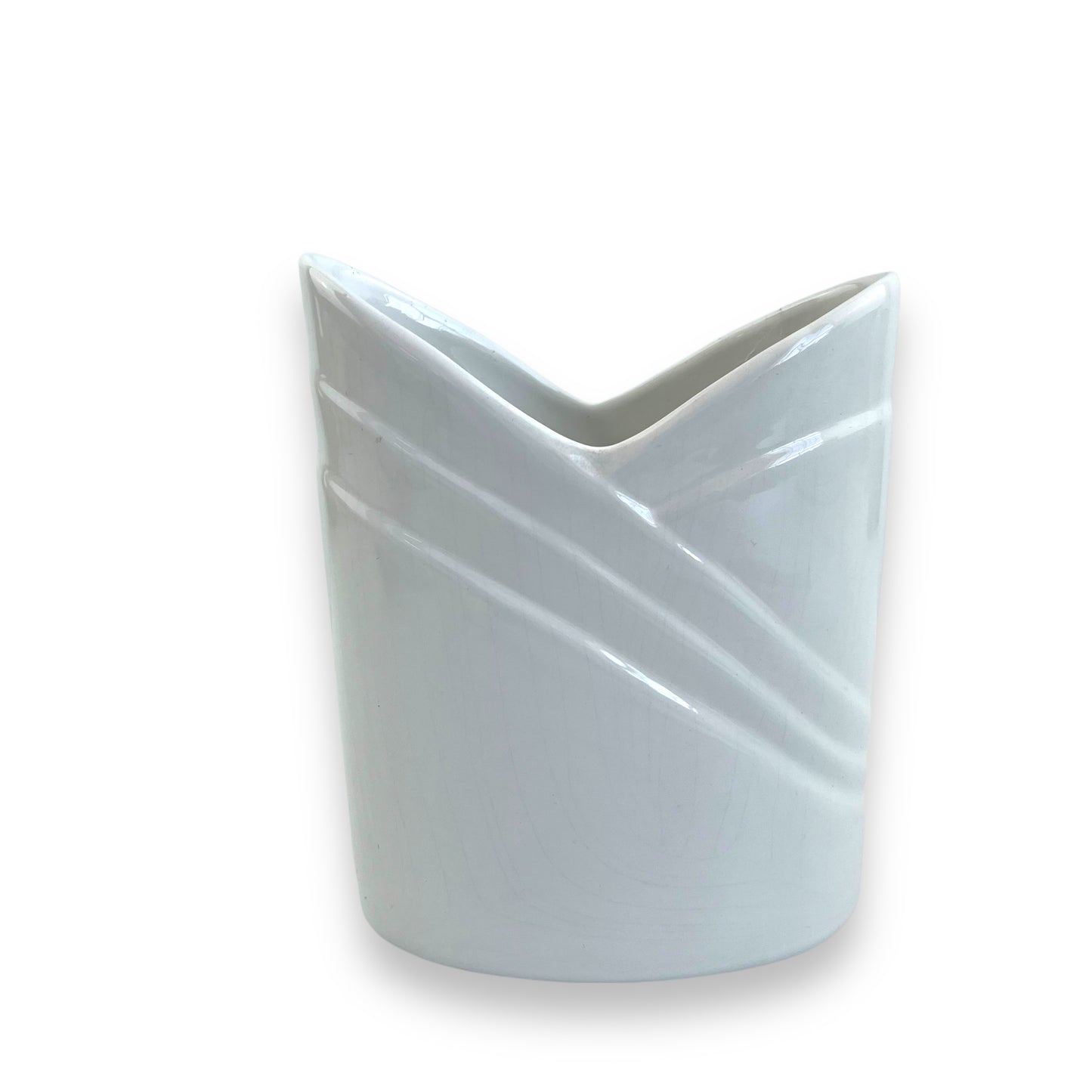 White V shape opening vase made in Portugal