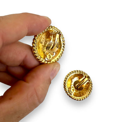 Green & Gold Round Clip On Earrings