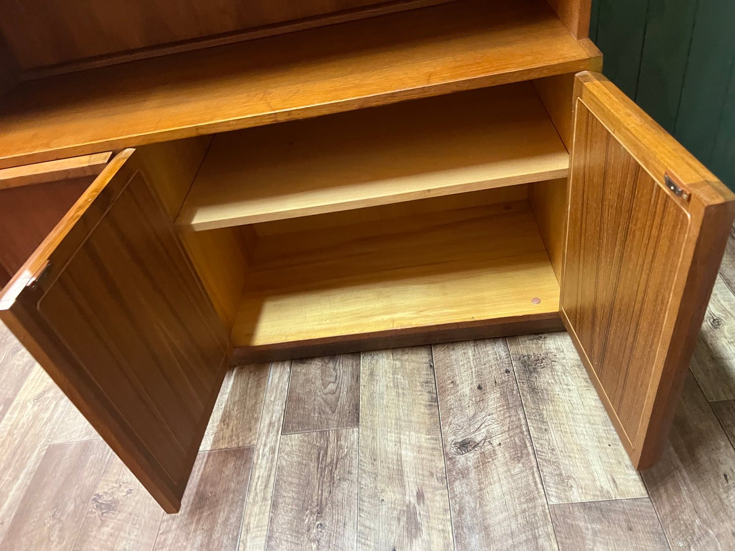 Macrob Mid Century Teak Pull-Down Bar Cabinet Display Unit