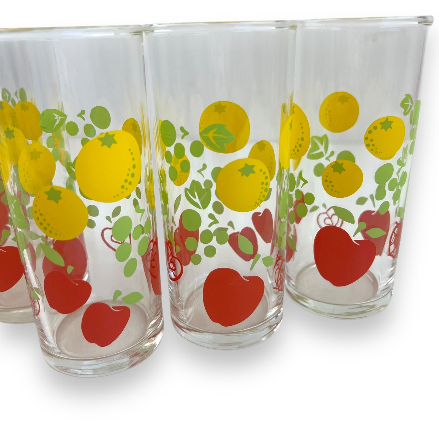 Colourful Apples & Lemons patterned glass set of 5
