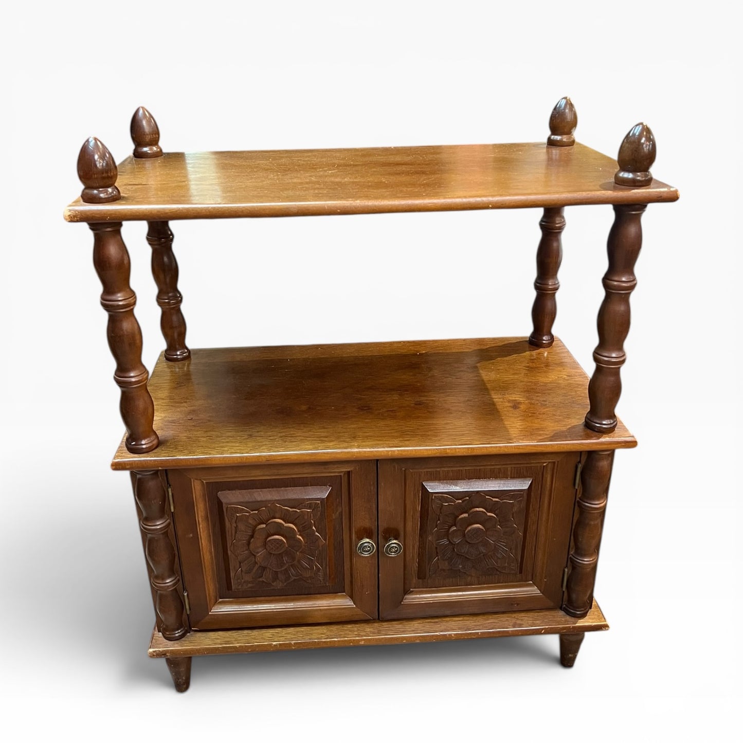 Display Cabinet with Hand-Carved Wooden Flower Doors