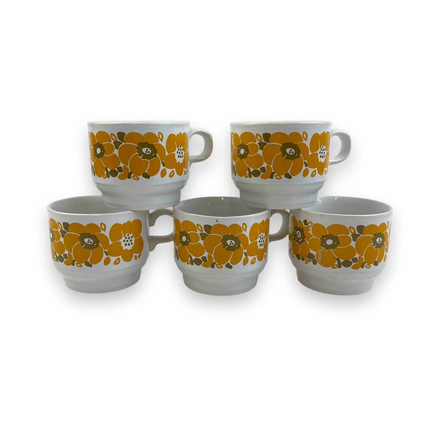 Staffordshire Pottery Yellow Flower Cup Set of 5