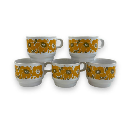 Staffordshire Pottery Yellow Flower Cup Set of 5