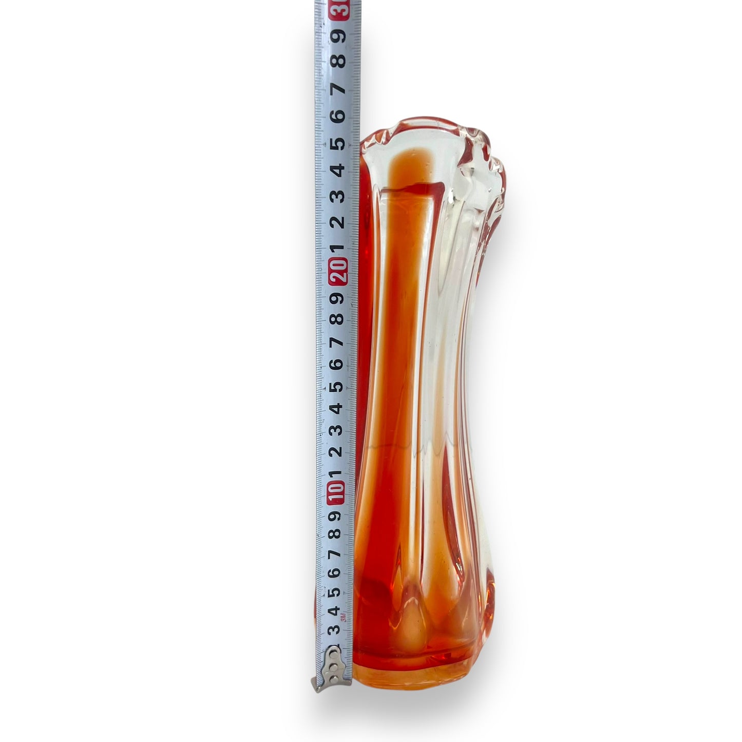 Red Candy Stripe Art Glass Stem Vase