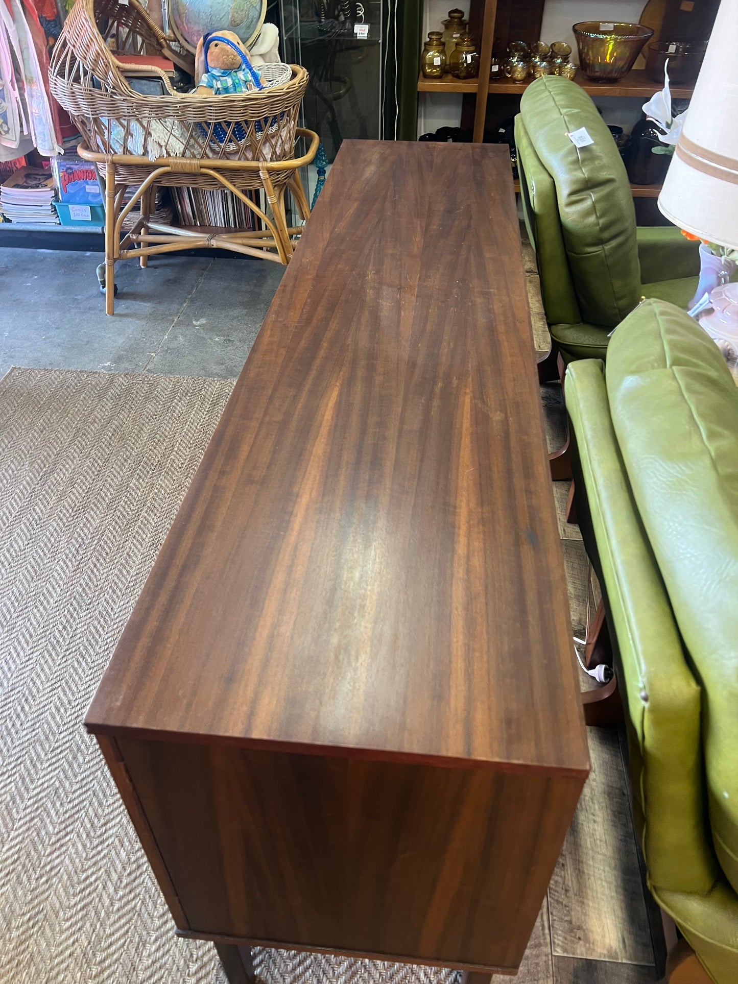 Avalon Mid Century Walnut Sideboard / Buffet Cabinet with Carved Doors