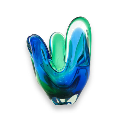Blue and Green Art Glass handkerchief vase