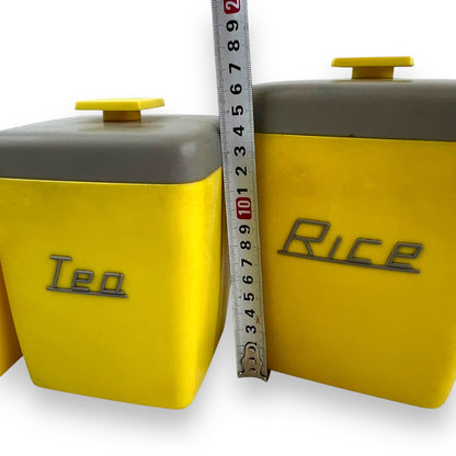 Yellow & Grey 1950s Plastic Nallyware Canister Set of 5 - Coffee, Tea, Rice, Sugar, Flour - Retro Kitchen Storage