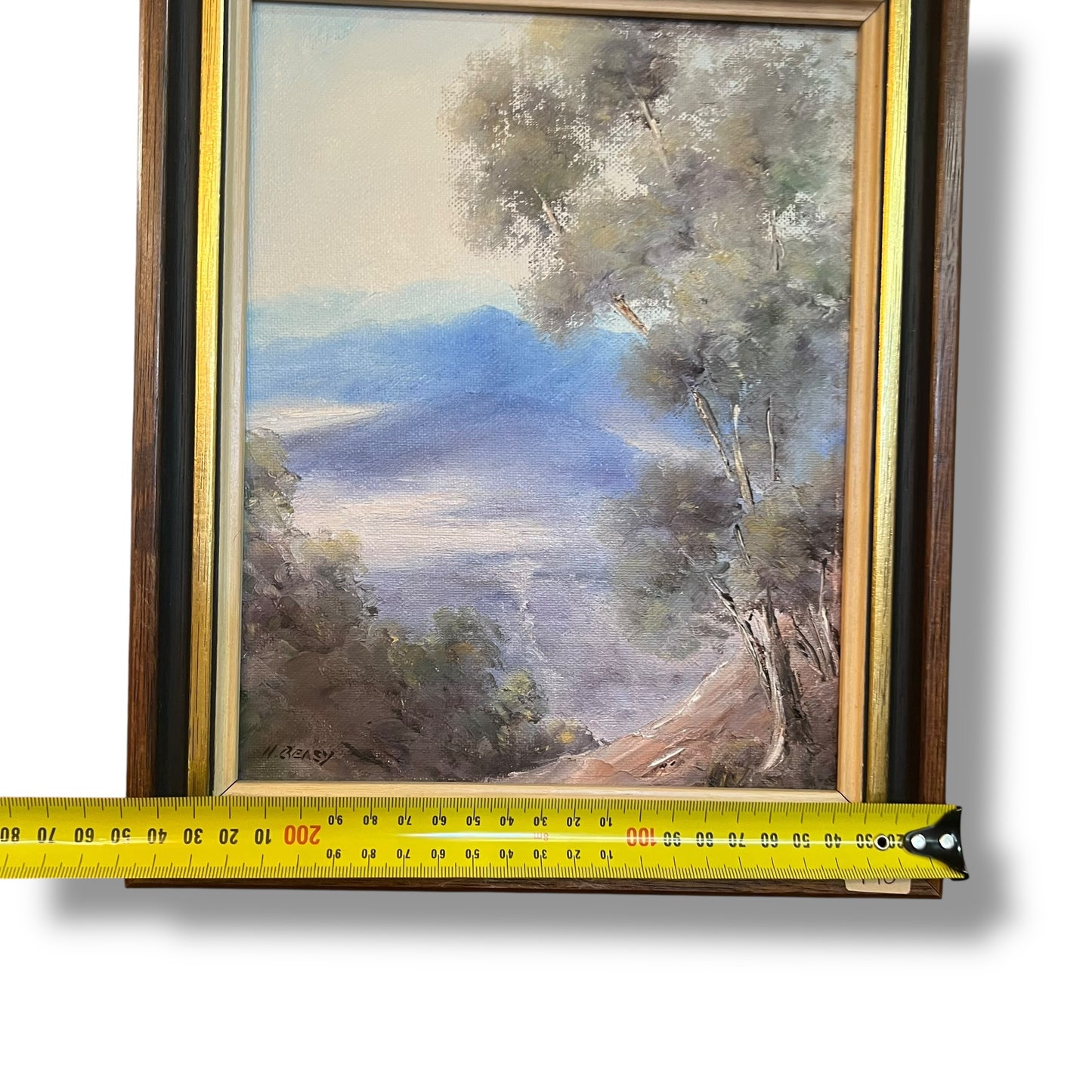Australian Landscape Reproduction Painting by M. Beasy – Mountain View with Gum Trees