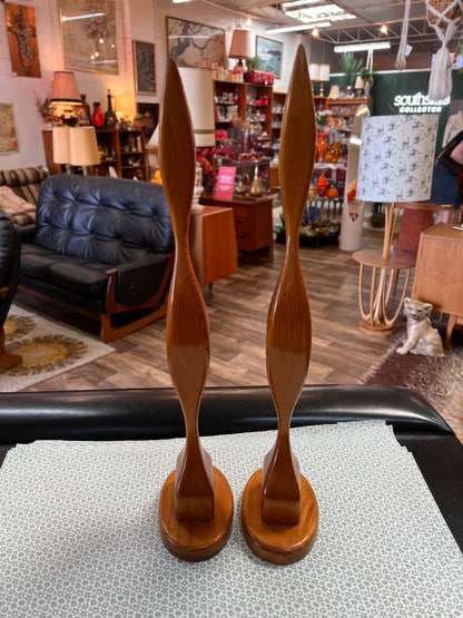 Sculptural Timber Bird Figures – Abstract Wooden Art Pair