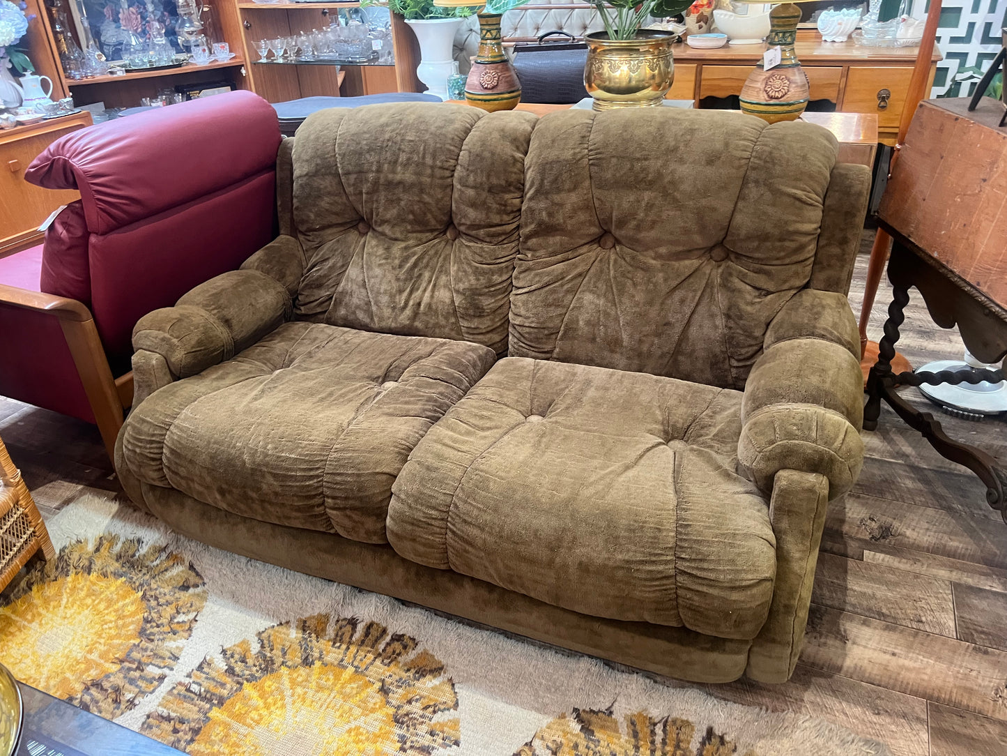 Chunky Brown Two Seater Lounge with Tufted Detailing