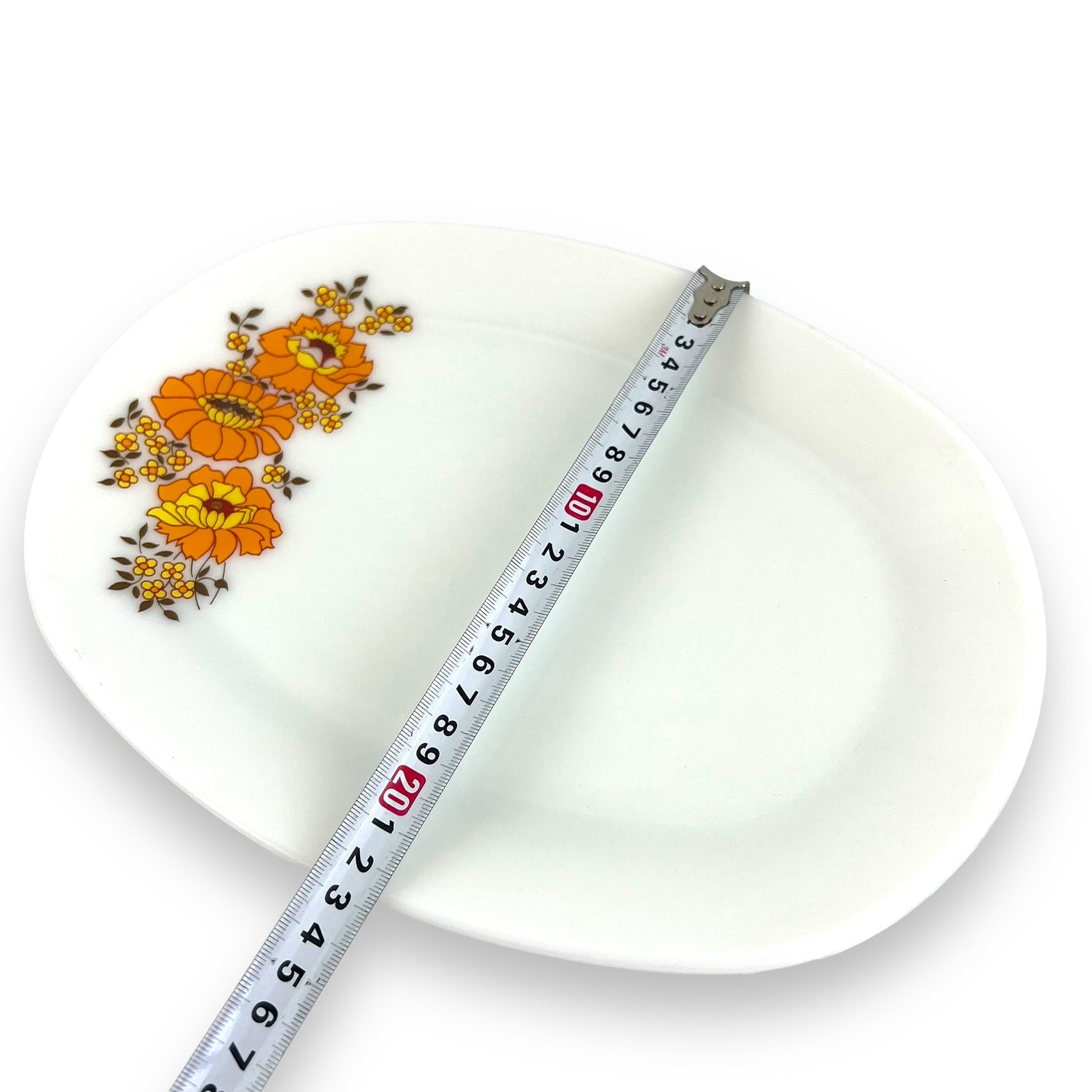 Orange Flower White Milk Glass Oval Plate
