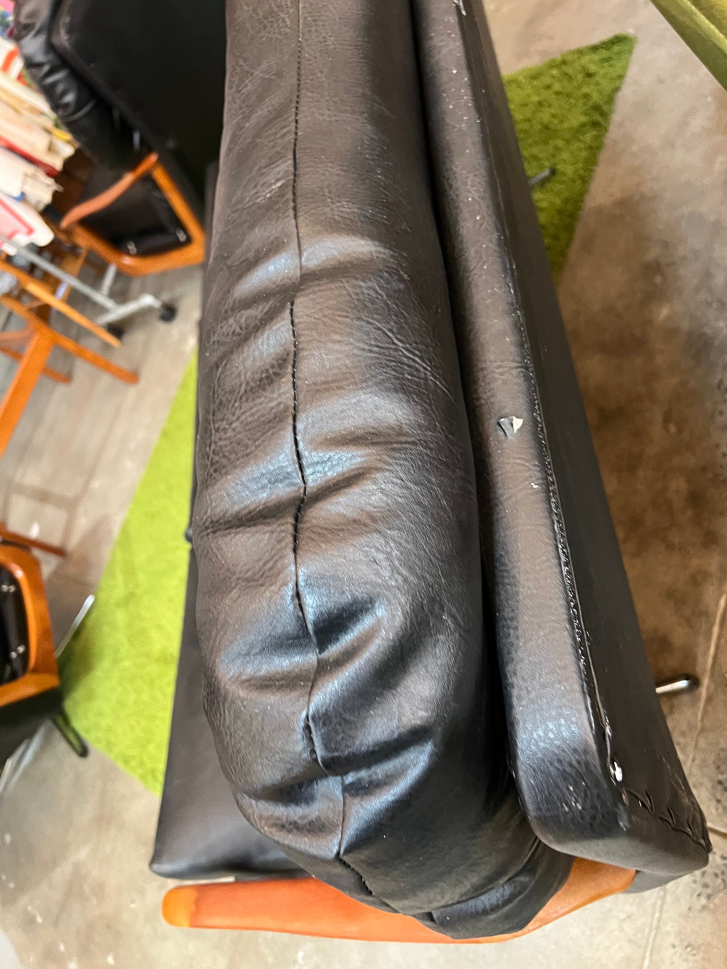 Black Vinyl 3-Seater Lounge with Timber Arms