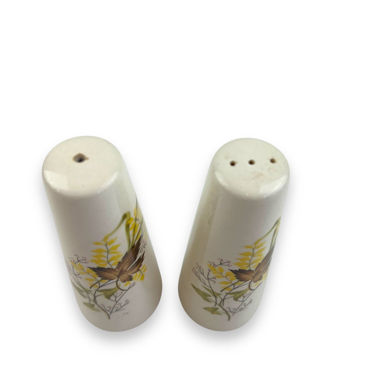 Brown Leaf with yellow flower salt and pepper shaker set