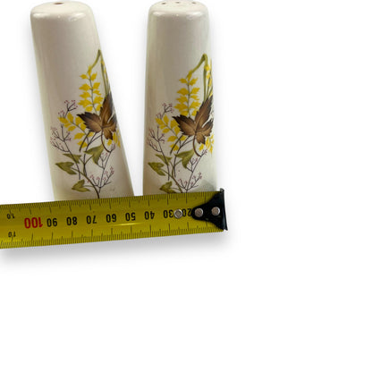 Brown Leaf with yellow flower salt and pepper shaker set