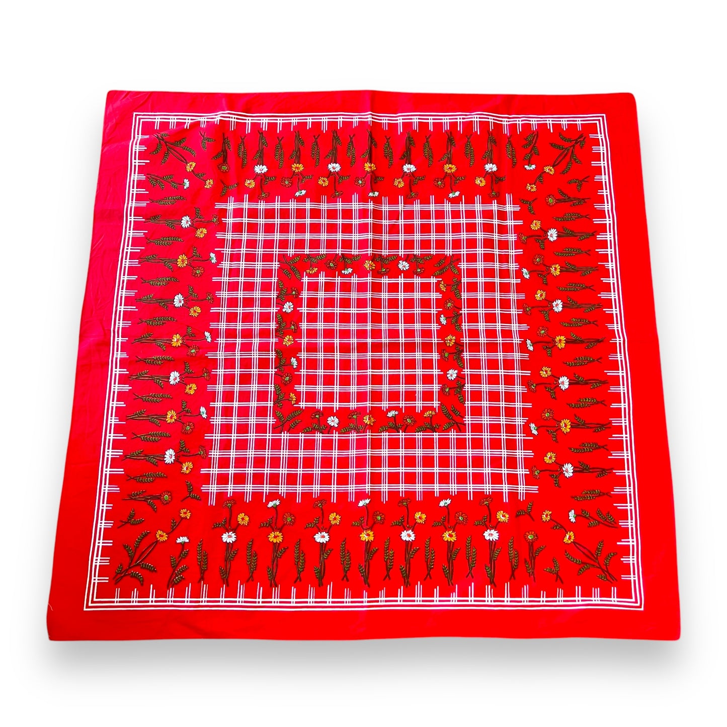 Red Checkered Tablecloth with Floral Pattern – Retro Home Decor