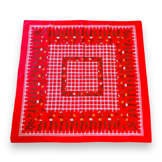 Red Checkered Tablecloth with Floral Pattern – Retro Home Decor