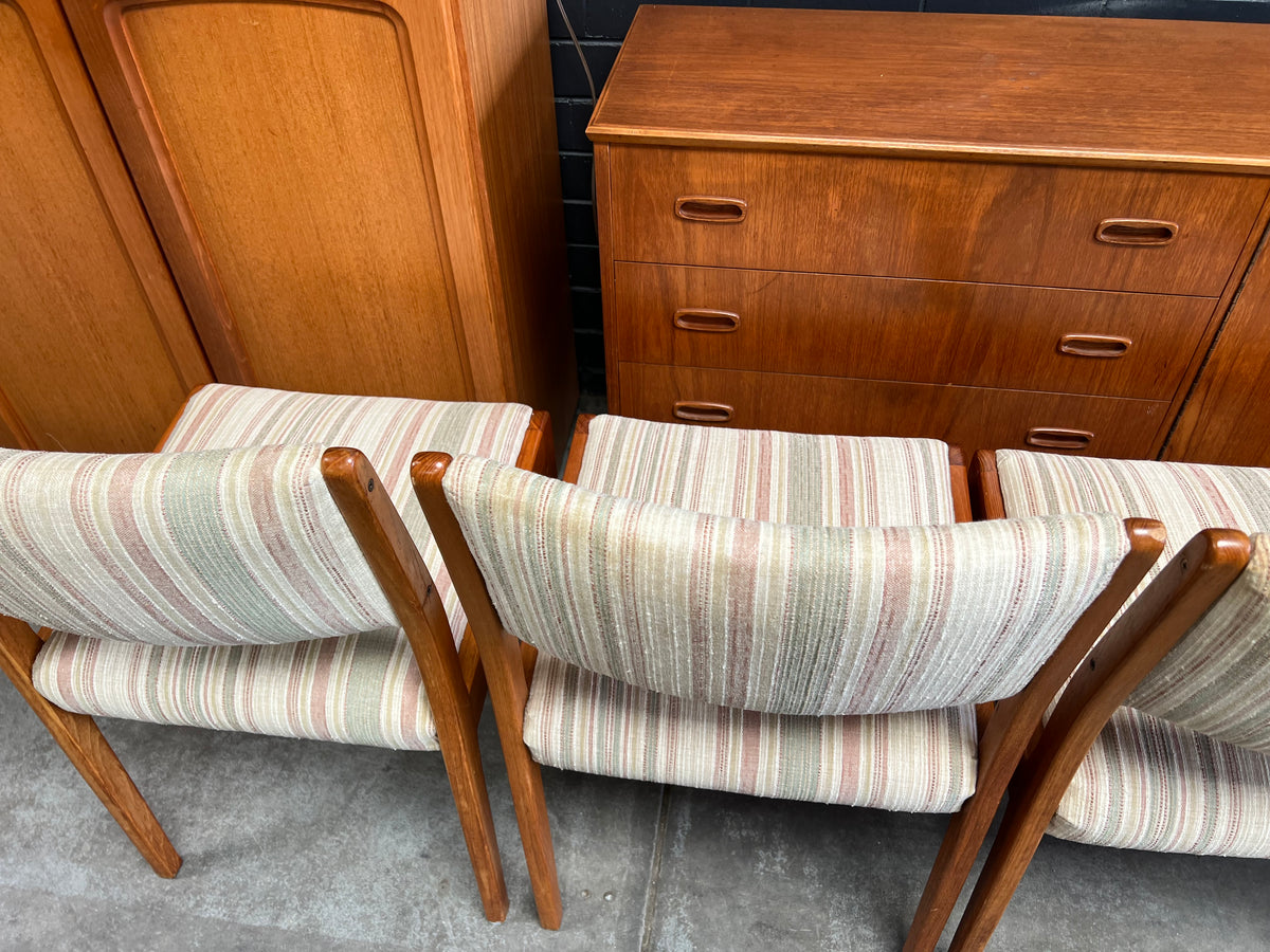 Mid-Century Timber Dining Chairs with Pastel Striped Upholstery – Set of 5