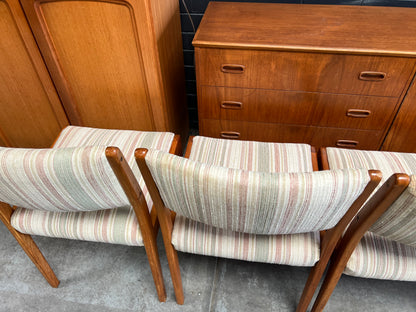 Mid-Century Timber Dining Chairs with Pastel Striped Upholstery – Set of 5
